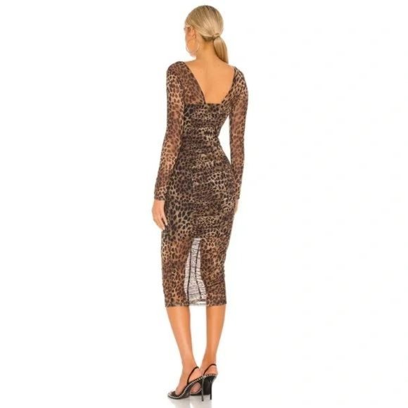 NWT Jonathan Simkhai Standard Kai Ruched Midi Leopard Cheetah Dress Small - Picture 3 of 12